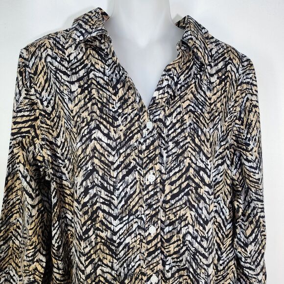 Chico's Shirt Womens Size 2 Large Button Up Cheetah Animal Print No Iron Cotton - Picture 3 of 9